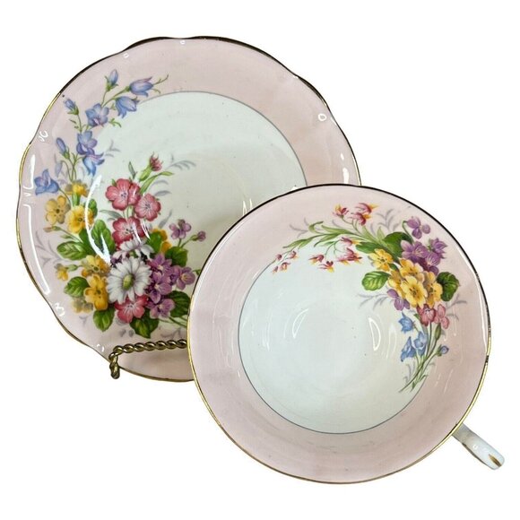 Vintage EB Foley Bone China Tea Cup And Saucer Floral Pink White Flower Gold Rim - Picture 2 of 12